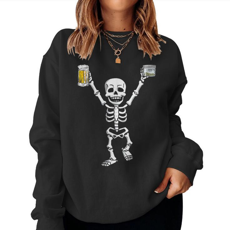 Skeleton Drinking Beer Halloween Party Women Sweatshirt