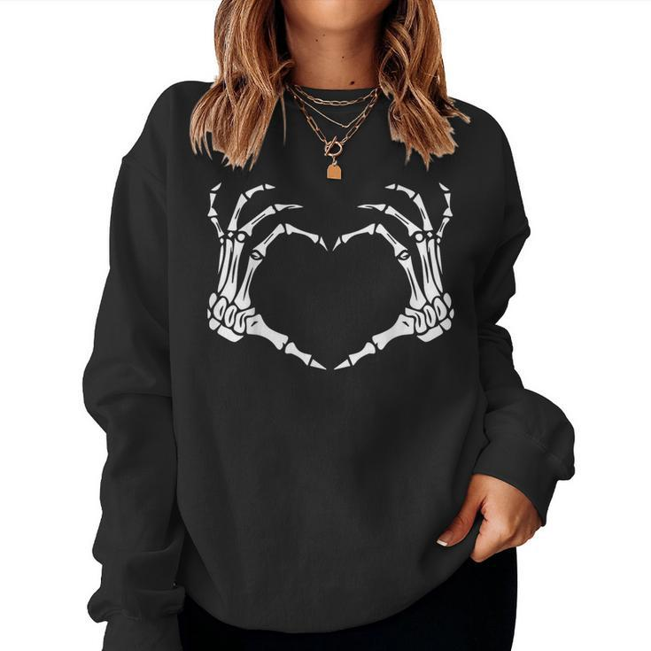 Skeleton Hands Heart Sign Retro Halloween Girls Women Sweatshirt