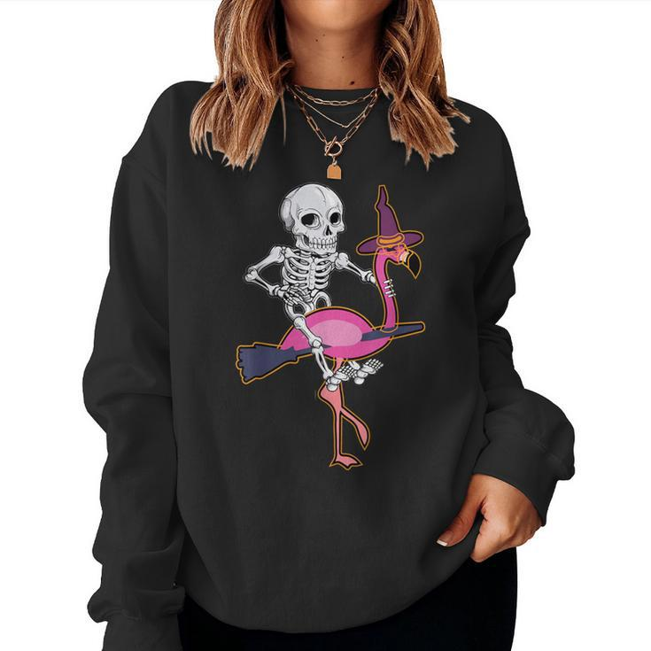 Skeleton Riding Flamingo Halloween Pumpkin Boys Women Sweatshirt