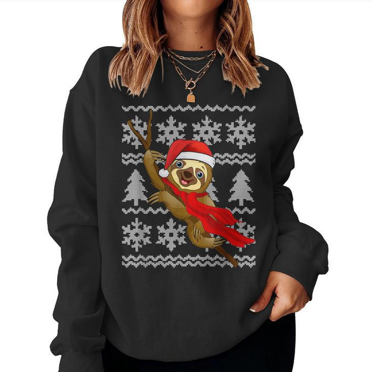 Sloth Santa Hat Scarf Ugly Christmas Sweater Holiday Women Sweatshirt