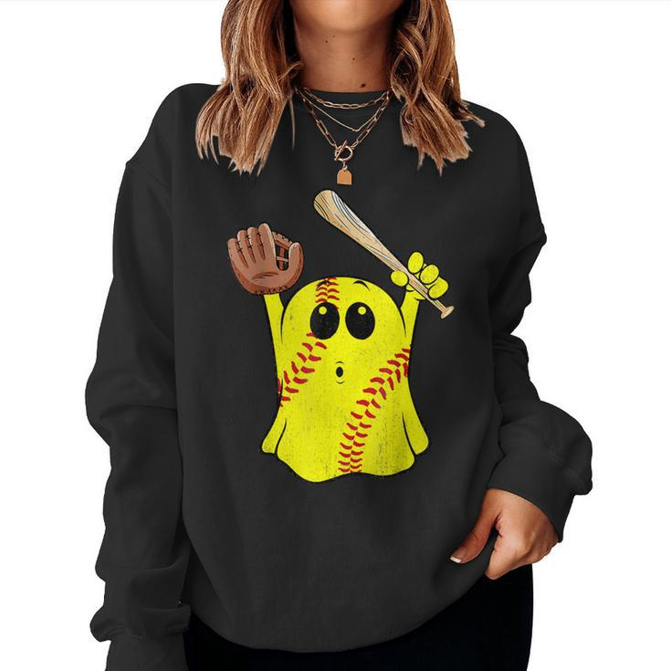 Softball Ghost Softball Lover Halloween Costume Boy Girl Women Sweatshirt