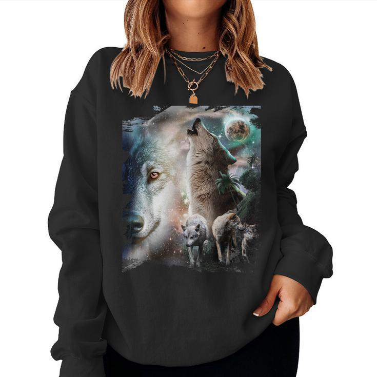 Space Wolves Wolf Howling At Moon Women Sweatshirt