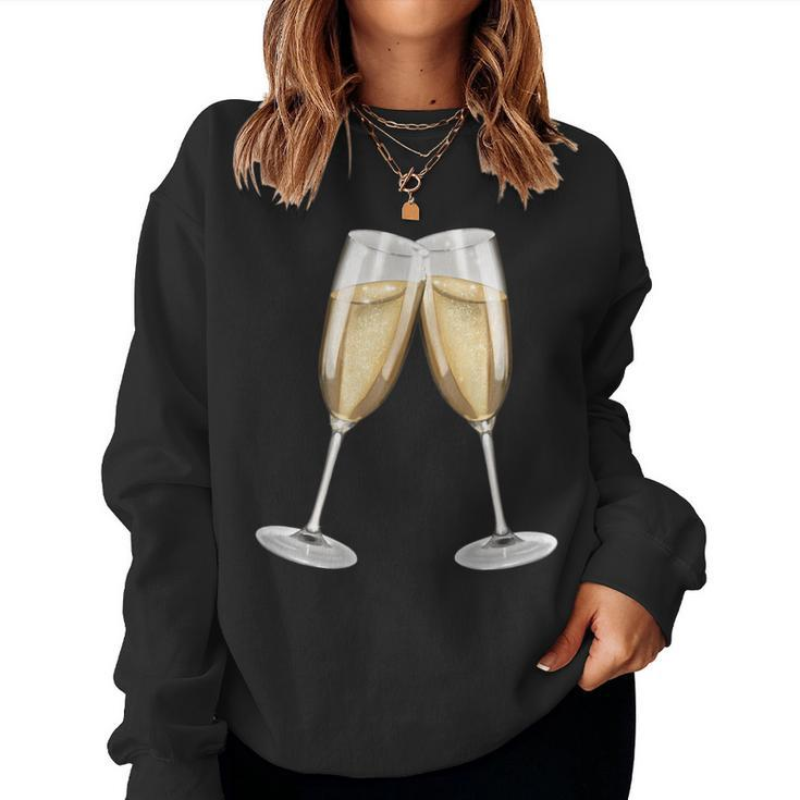 Sparkling Wine Champagne Glasses Toast D010-0645B Women Sweatshirt
