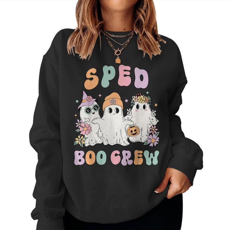 Sped Boo Crew Halloween Floral Ghost Special Ed Sped Teacher Women Sweatshirt