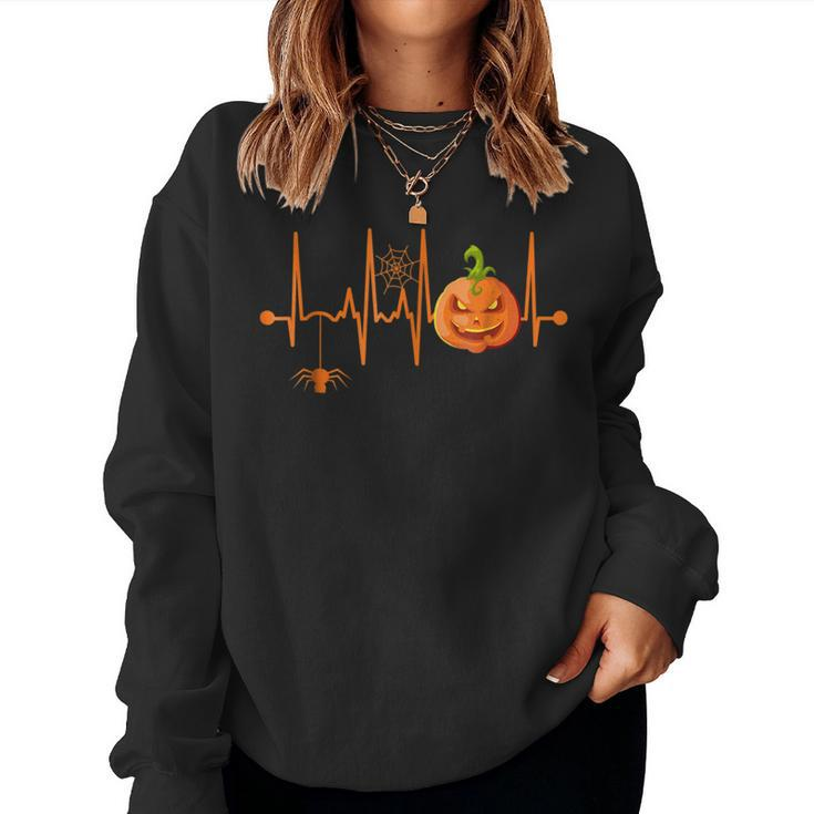 Spooky Scary Pumpkin Heartbeat Halloween Fall Halloween Women Sweatshirt