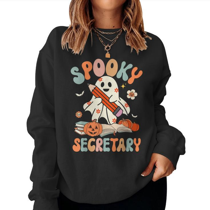 Spooky School Secretary Groovy Halloween Floral Ghost Women Sweatshirt