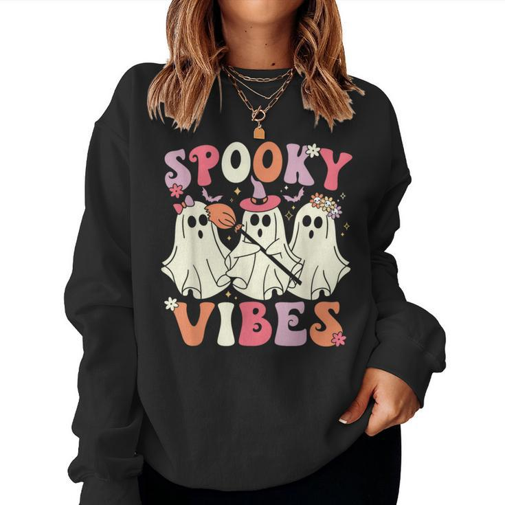 Spooky Vibes Halloween Ghost Costume Retro Groovy Women Sweatshirt