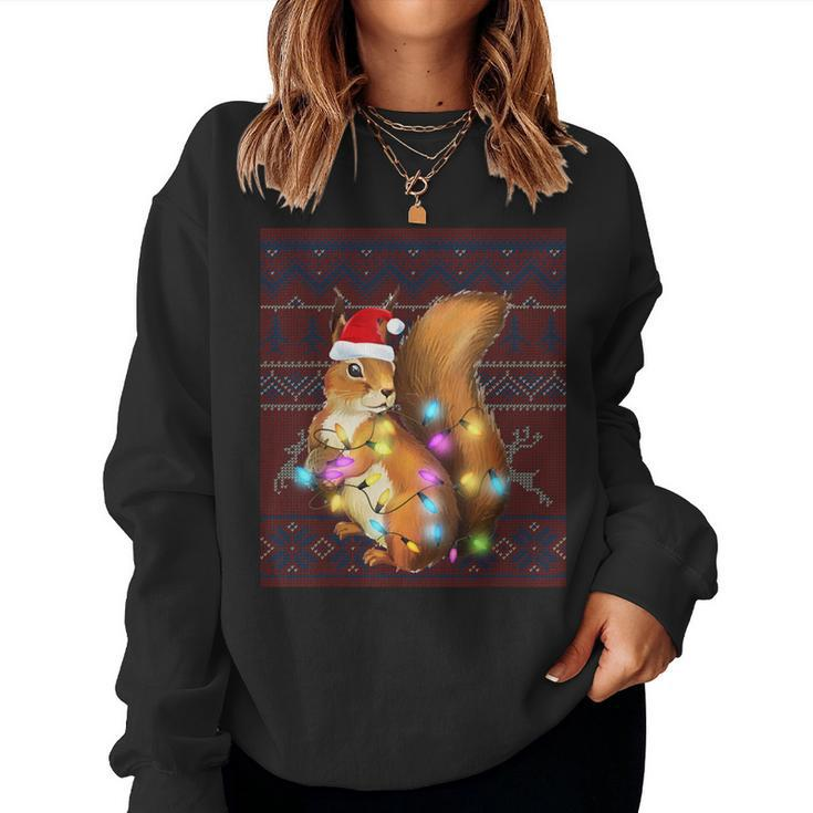 Squirrel Christmas Lights Ugly Sweater Squirrel Lover Women Sweatshirt
