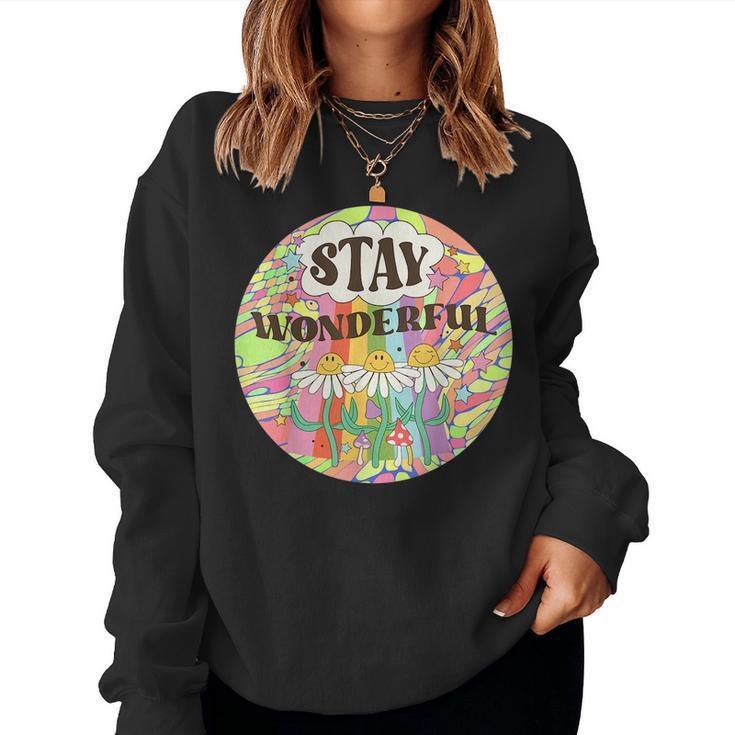 Stay Wonderful Retro Daisy Rainbow Aesthetic Inspirational Women Sweatshirt