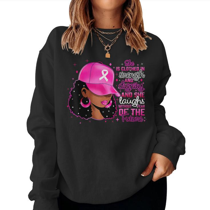 Strong Girls Afro Black Woman Pink Ribbon Breast Cancer Women Sweatshirt