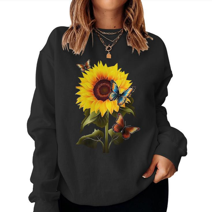 Sunflower Butterfly Vintage Botanical Flower Women Graphic Women Sweatshirt