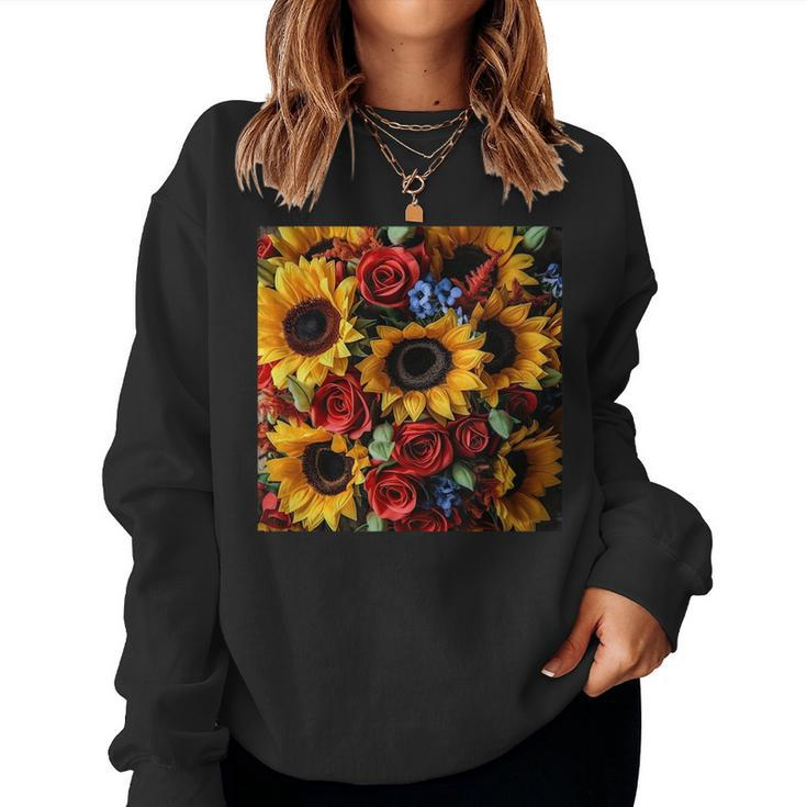 Sunflower And Rose Red Yellow Floral Pattern Women Sweatshirt