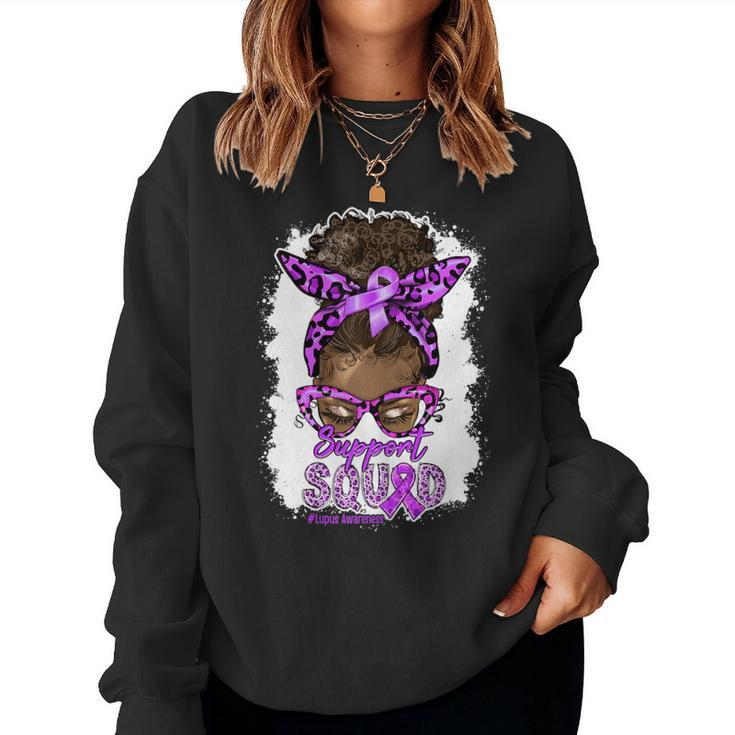Support Squad Afro Messy Bun Leopard Lupus Awareness Women Sweatshirt