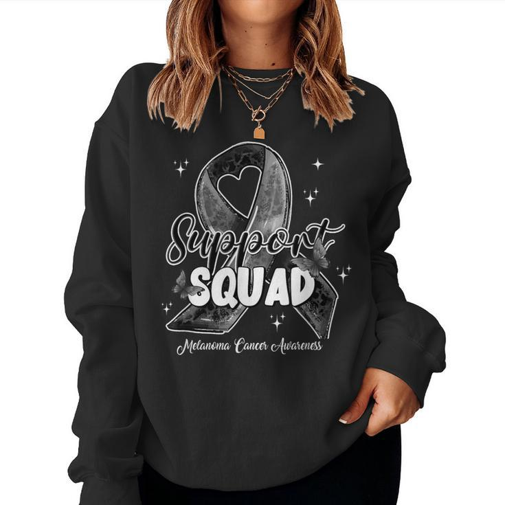 Support Squad Butterfly Black Ribbon Melanoma Cancer Women Sweatshirt
