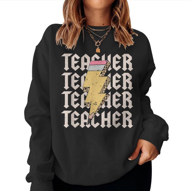 Teachers Rock Back To School Abcd Vintage Pencil Teacher Women Sweatshirt