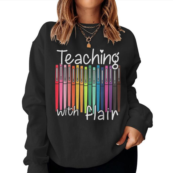 Teaching With Flair Pen Teacher Back To School Gifts Women Women Crewneck Graphic Sweatshirt