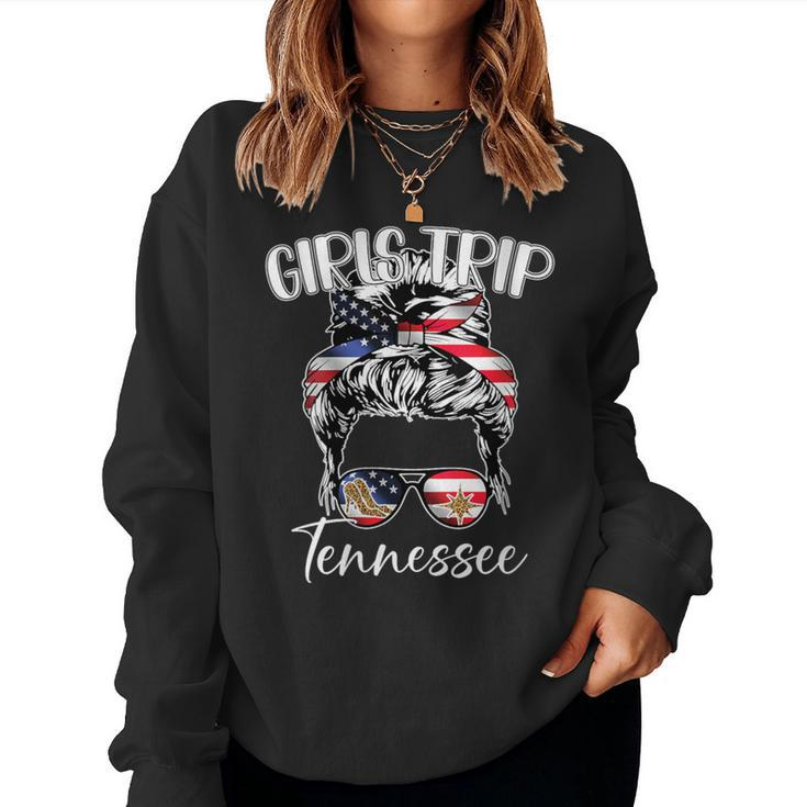 Tennessee Girls Trip 2023 Messy Bun Usa American Flag Women Sweatshirt