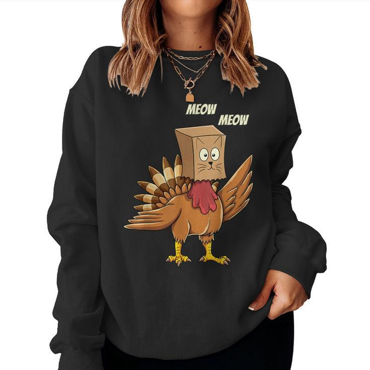 Thanksgiving Turkey Cat Meow Thanksgiving Women Sweatshirt