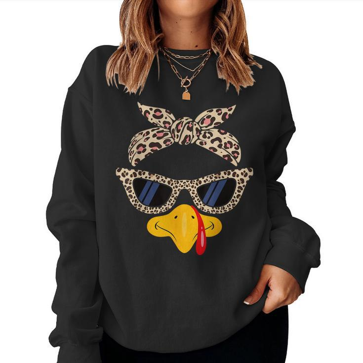Thanksgiving Turkey Face Leopard Print For Girls Women Sweatshirt