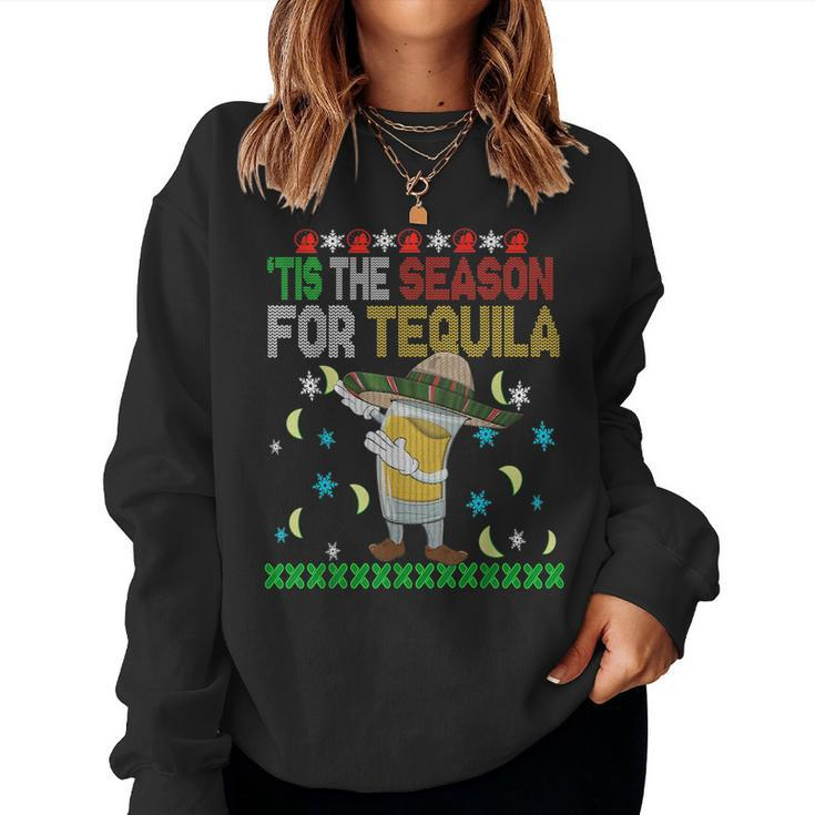 Tis The Season For Tequila Dabbing Ugly Christmas Alcohol Women Sweatshirt
