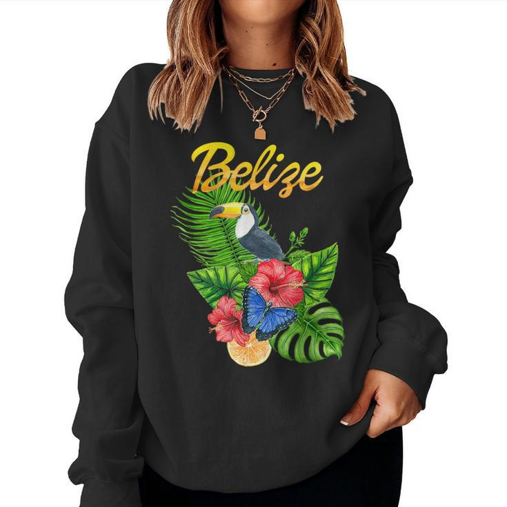 Toucan Bird Tropical Flowers Belize Travel Souvenir  Women Crewneck Graphic Sweatshirt
