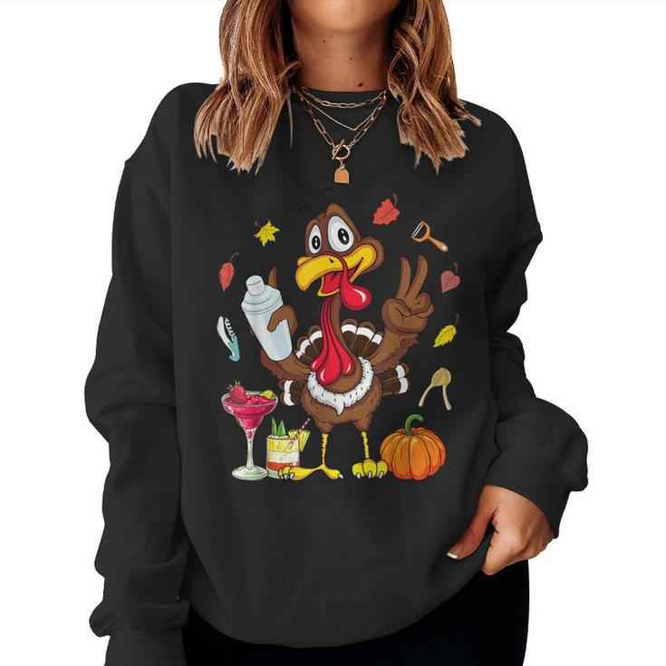 Turkey Cocktail Shaker Bartender Pumpkin Fall Thanksgiving Women Sweatshirt