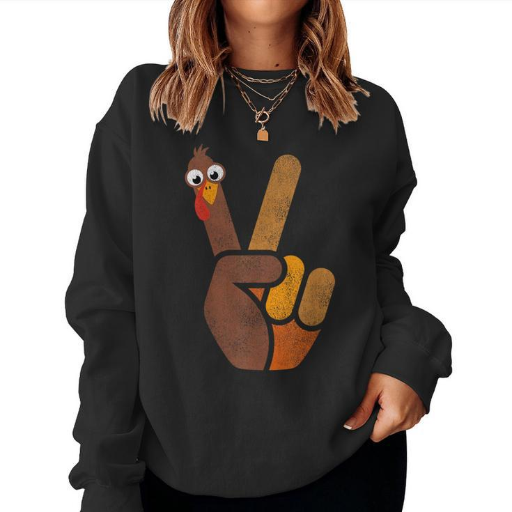 Turkey Hippie Peace Sign Graphic Fall Thanksgiving Women Sweatshirt
