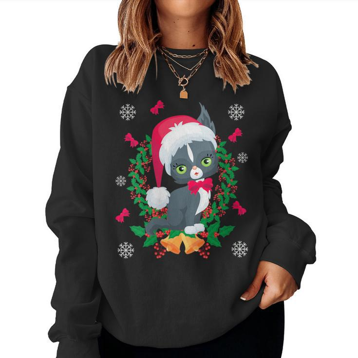 Ugly Cat Christmas Sweater With Bells Women Sweatshirt
