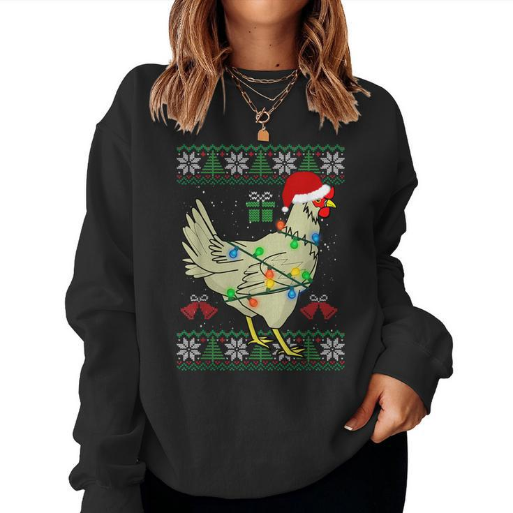 Ugly Christmas Chicken Sweater Santa Hat Lights Women Sweatshirt