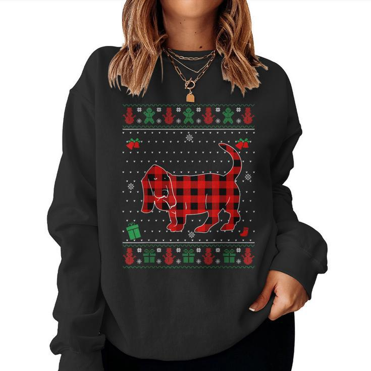 Ugly Christmas Red Plaid Basset Hound Dog Lover Matching Pj Women Sweatshirt