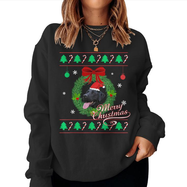Ugly Christmas Sweater Black Lab Puppy Graphic Women Sweatshirt
