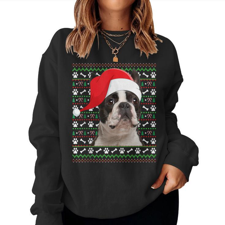 Ugly Xmas Sweater Santa Boston Terrier Dog Christmas Women Sweatshirt