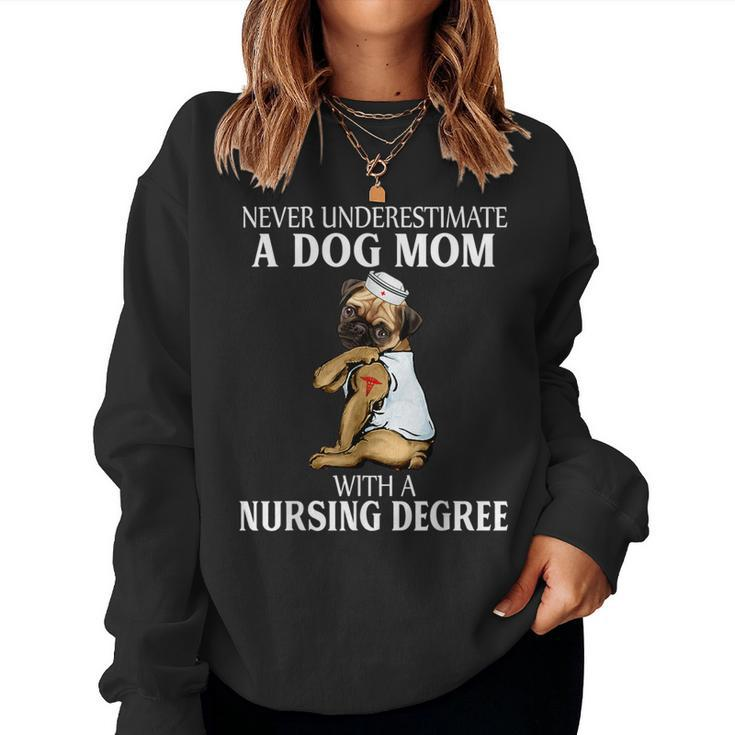 Never Underestimate A Dog Mom Who With A Nursing Degree Women Sweatshirt