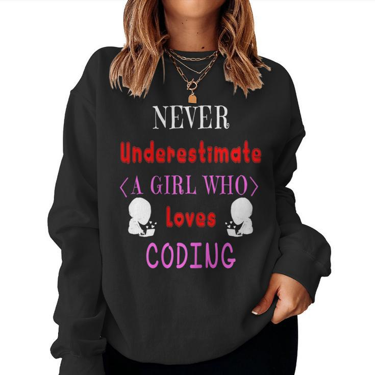 Never Underestimate A Girl Who Loves Coding Womens Women Sweatshirt