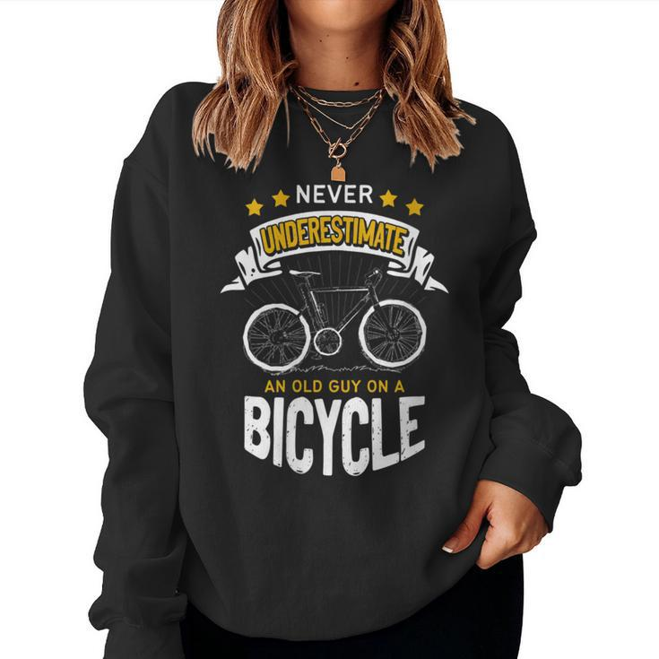 Never Underestimate An Old Guy On Bicycle Bike Cycling Retro Women Sweatshirt