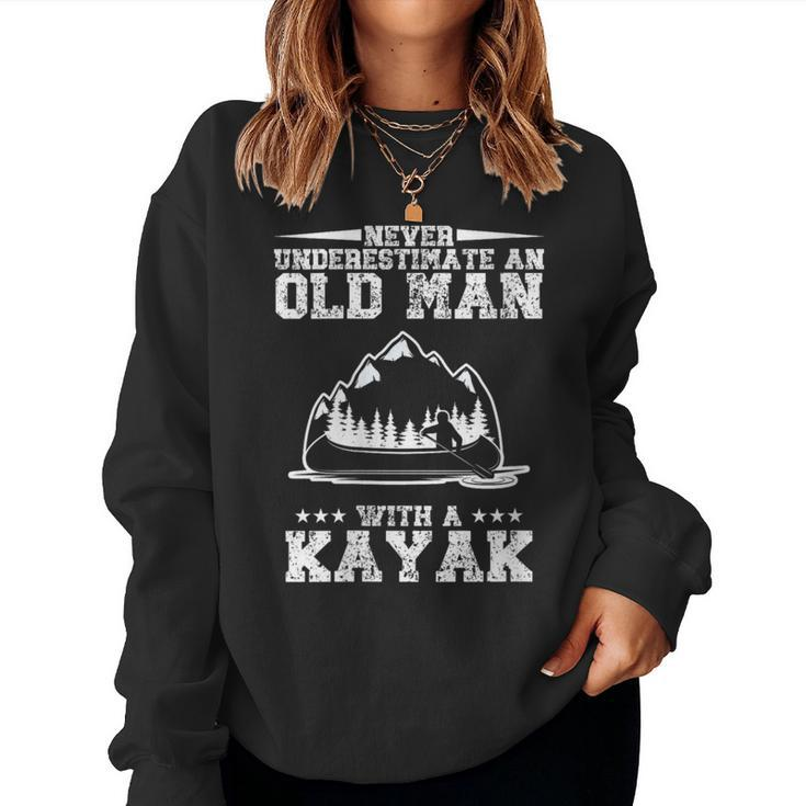 Never Underestimate An Old Man With A Kayak Distressed Women Sweatshirt