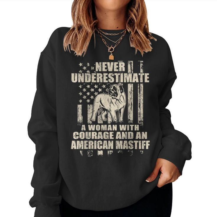 Never Underestimate Woman And An American Mastiff Usa Flag Women Sweatshirt