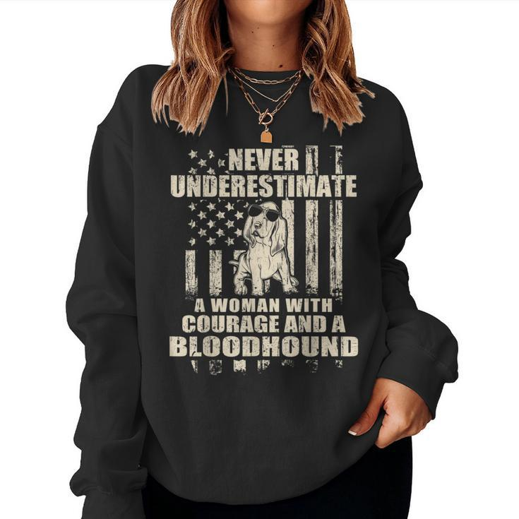 Never Underestimate Woman And A Bloodhound Usa Flag Women Sweatshirt