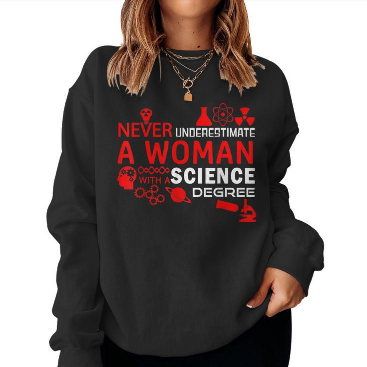 Never Underestimate Woman With A Science Degree Punny Women Sweatshirt