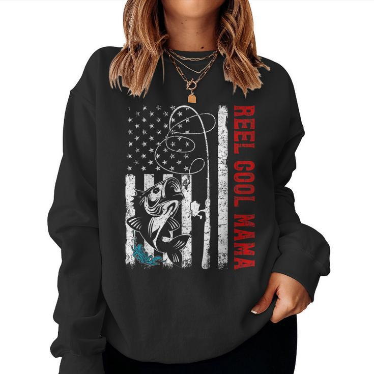 Usa Flag Reel Cool Mama Fishing Fisher Fisherman For Women Women Sweatshirt