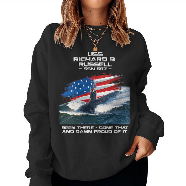 Uss Richard B Russell Ssn-687 American Flag Submarine  Women Crewneck Graphic Sweatshirt