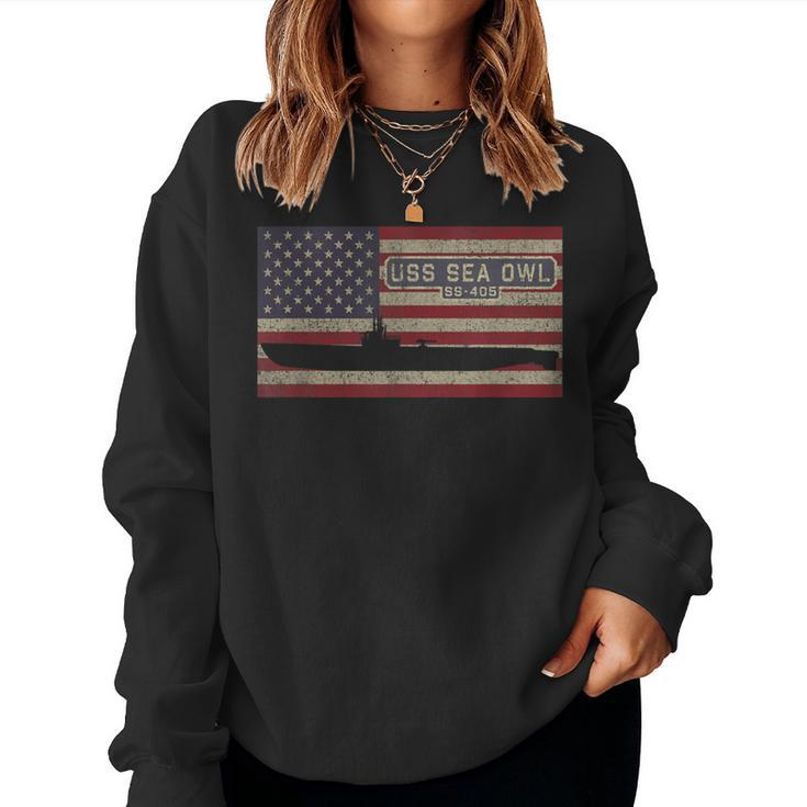 Uss Sea Owl Ss-405 Ww2 Submarine Usa American Flag Women Sweatshirt