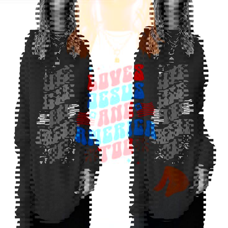 Vintage 70S Retro Loves Jesus And America Too 70S Vintage s Women Sweatshirt