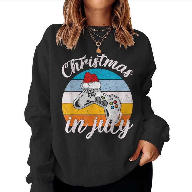 Vintage Christmas In July With A Santa Hat Controller Gaming Women Sweatshirt