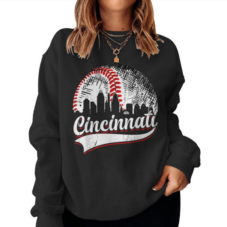 Vintage Cincinnati Baseball Men Women Boy Girl Kids Gifts  Women Crewneck Graphic Sweatshirt