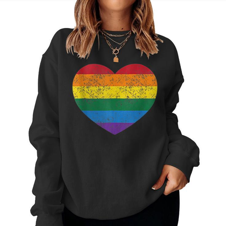 Vintage Distressed Gay Pride Lgbt Rainbow Flag Heart  Women Crewneck Graphic Sweatshirt