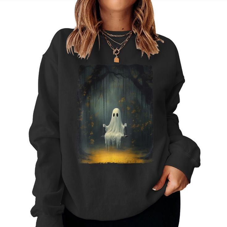 Vintage Floral Ghost On The Swing In Forest Halloween Gothic Women Sweatshirt