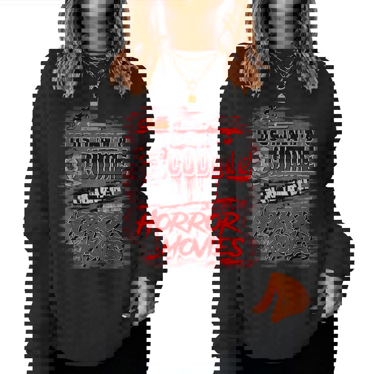 Vintage Halloween Cuddle Watch Scary Horror Movies Women Men Halloween Women Sweatshirt