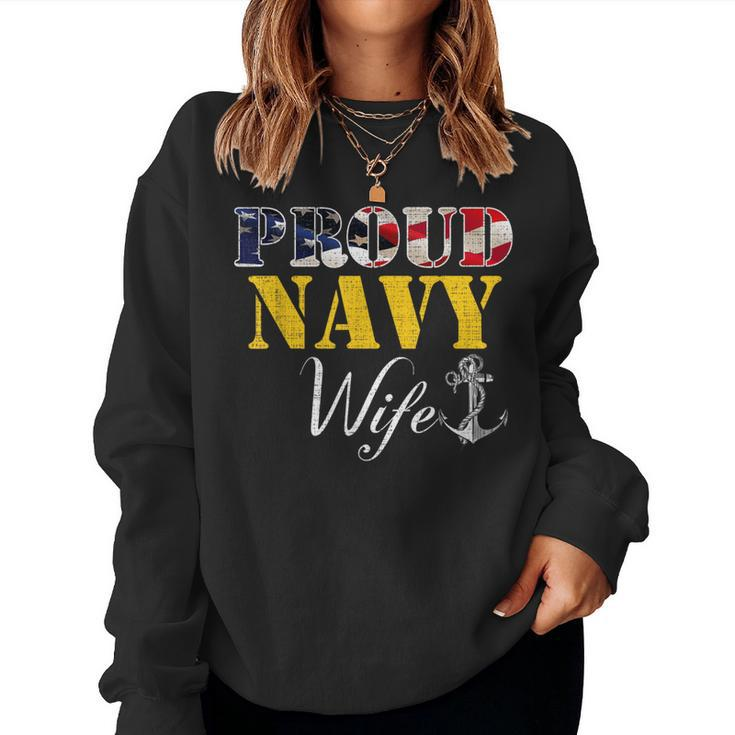 Vintage Proud Navy With American Flag For Wife Women Sweatshirt