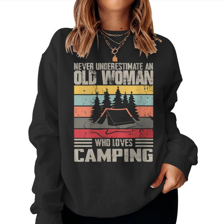 Vintage Never Underestimate An Old Woman Who Loves Camping Women Sweatshirt